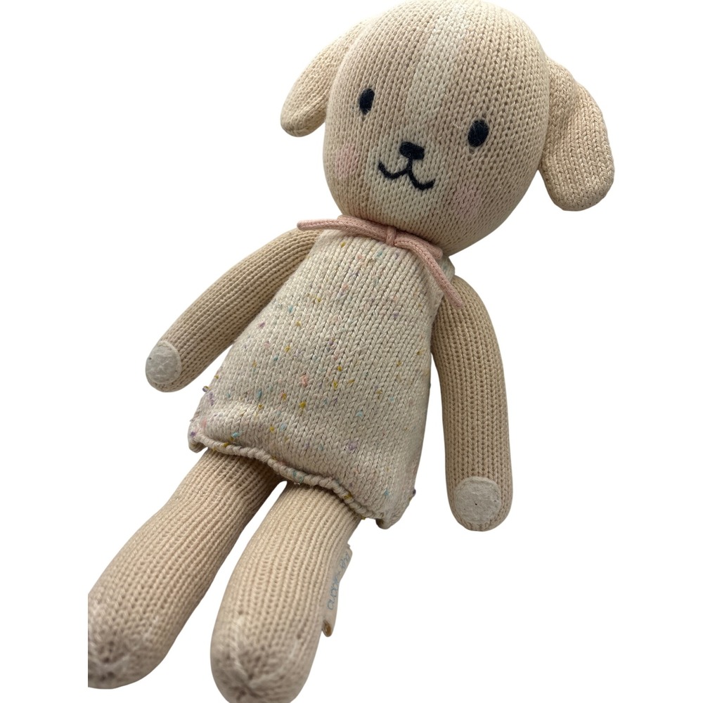 Cuddle + Kind Handmade Knit Puppy Dog Plush Cream Confetti Dress 13" Doll Peru